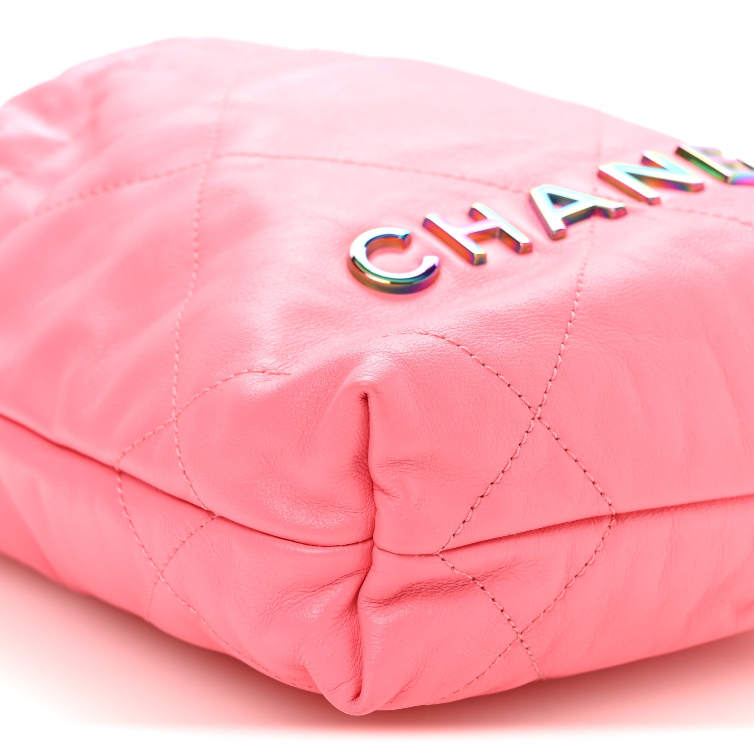 Chanel Shiny Calfskin Quilted Rainbow Metal Mini Chanel 22 Coral Pink 9 of 10
