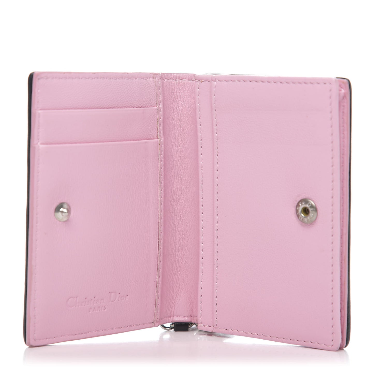 Lambskin Cannage Bi-Color Small Lady Dior Flap Card Holder Black Pink
