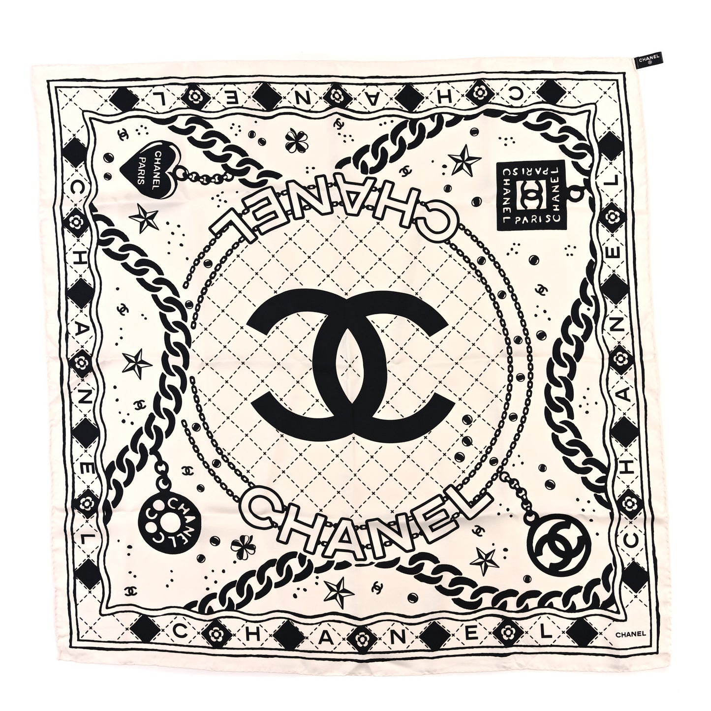 Silk Twill Square Scarf Hair Tie White Black