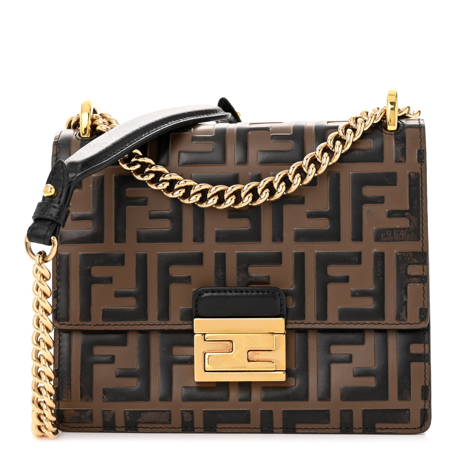 Fendi Vitello Liberty Bi-Color FF 1974 Embossed Small Kan U Shoulder Bag Maya Black 1 of 15