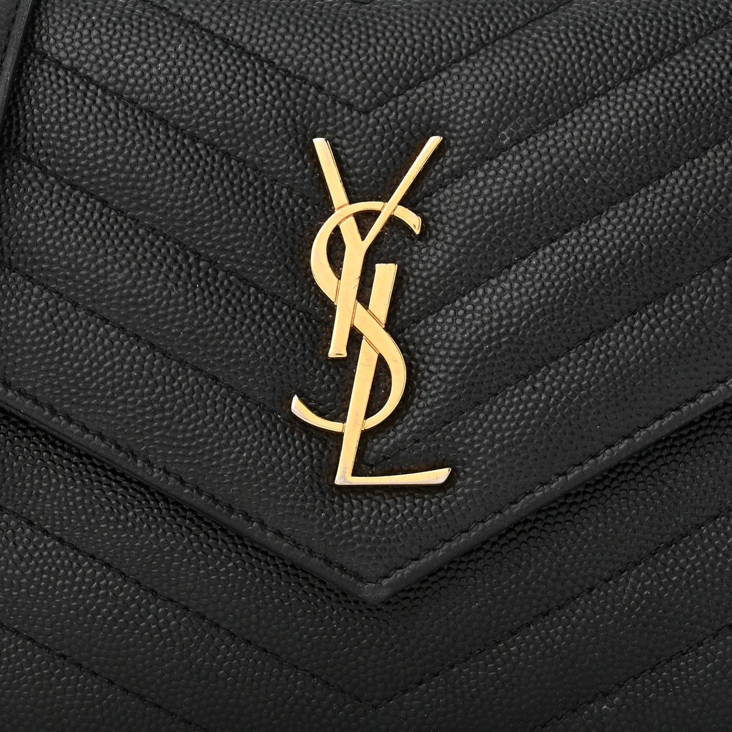 Grain De Poudre Matelasse Chevron Monogram Envelope Chain Wallet Black