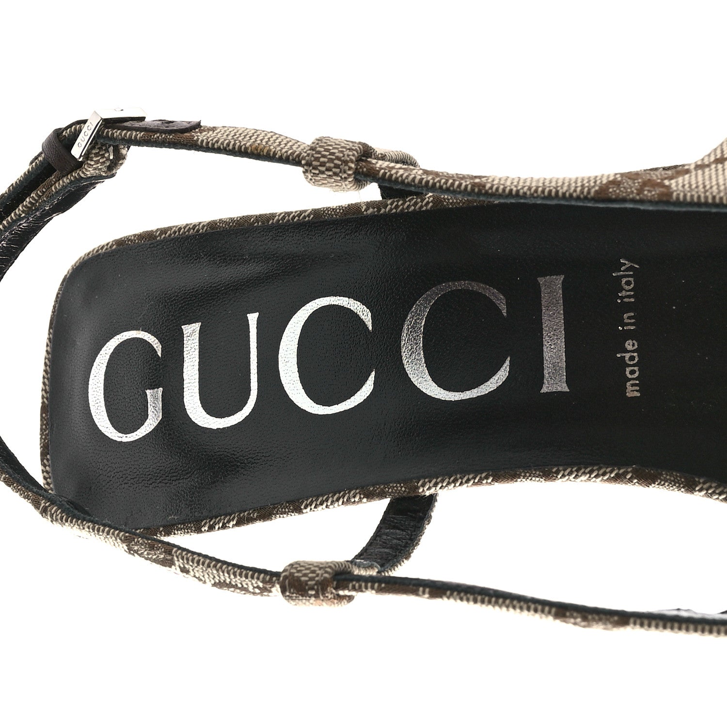 Gucci Monogram Malga Kid Square G 75mm Slingback Pumps 40.5 Beige Ebony New Acero 6 of 7