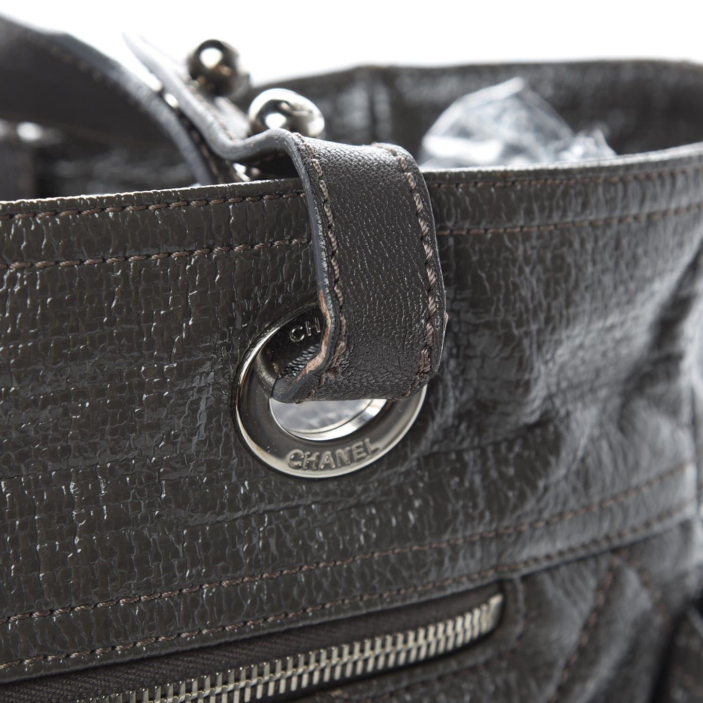 Coated Canvas Quilted Large Paris Biarritz Tote Grey