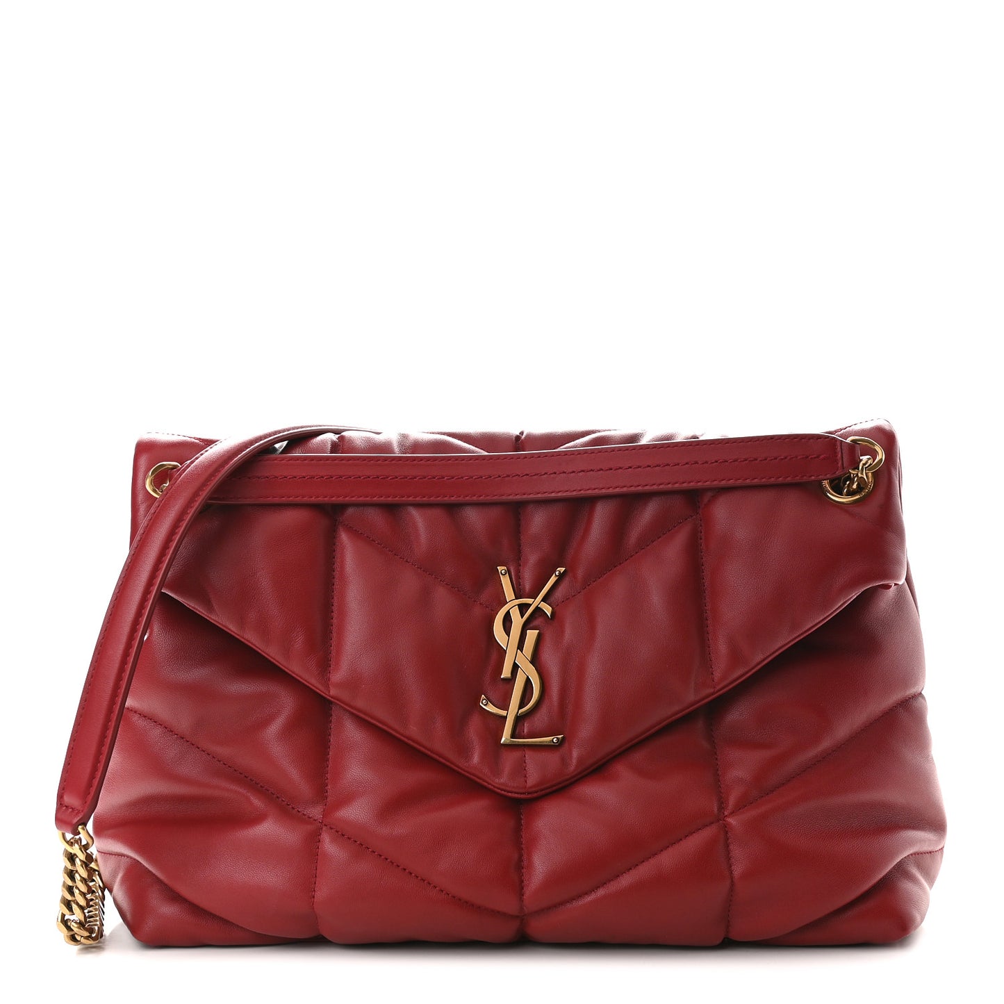 Lambskin Quilted Medium Loulou Puffer Monogram Chain Satchel Opyum Red