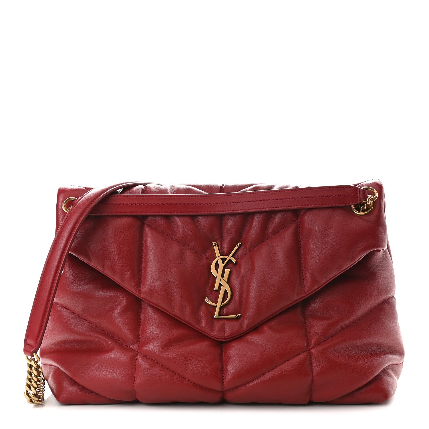 Saint Laurent Lambskin Quilted Medium Loulou Puffer Monogram Chain Satchel Opyum Red 1 of 8