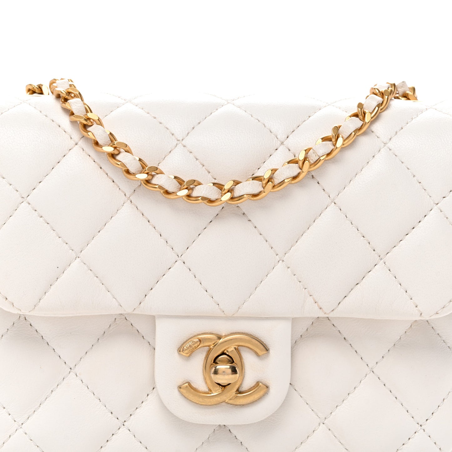 Lambskin Enamel Quilted Mini Coco Hearts Square Flap White