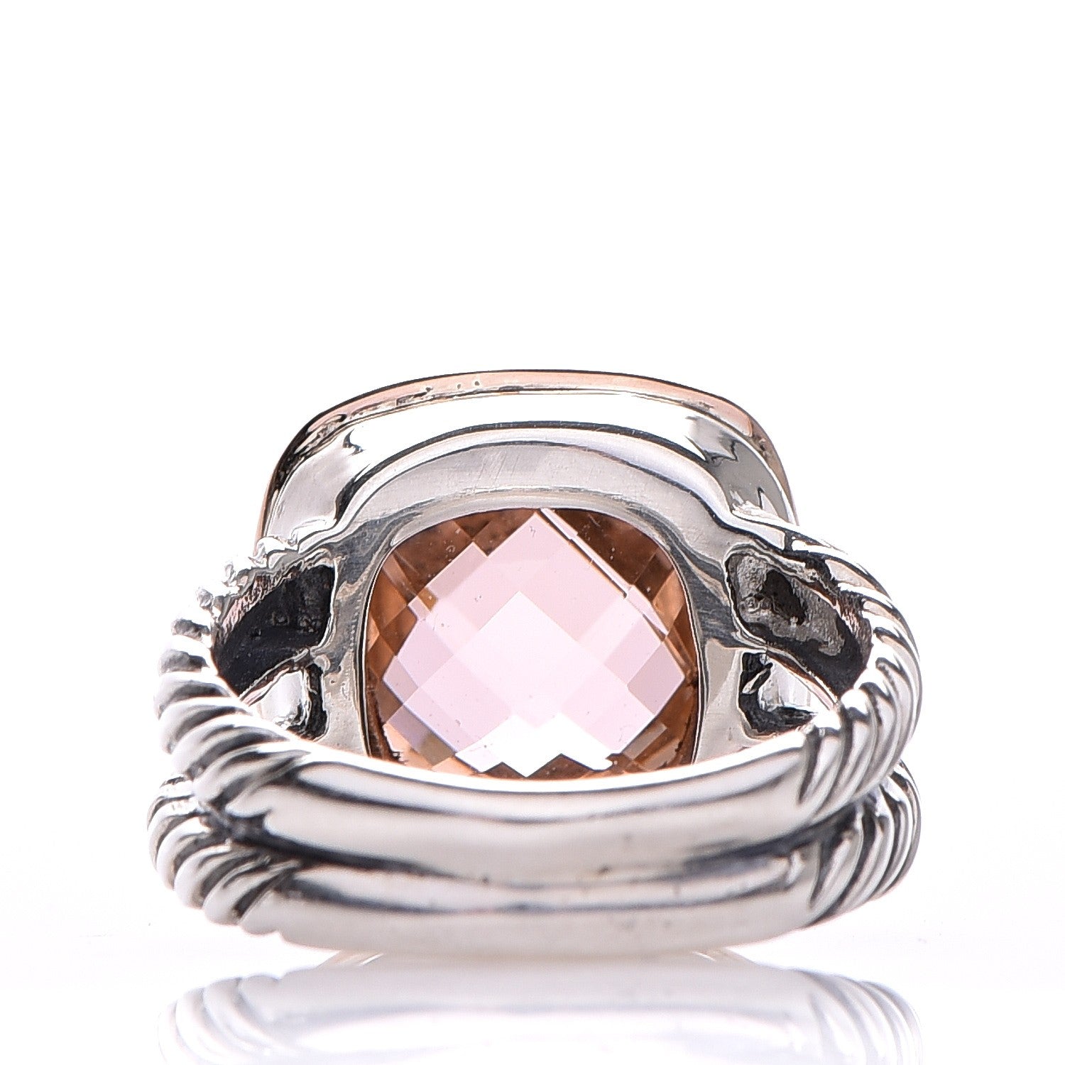 David Yurman Sterling Silver Rose Gold Diamond Morganite 11mm Albion Ring 53 6.5 7 of 9