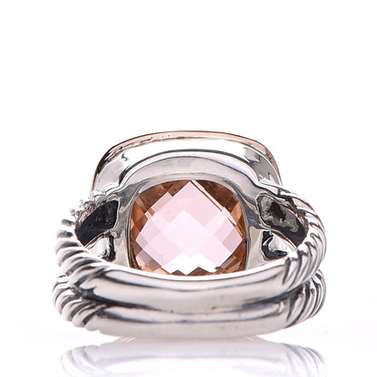 David Yurman Sterling Silver Rose Gold Diamond Morganite 11mm Albion Ring 53 6.5 7 of 9