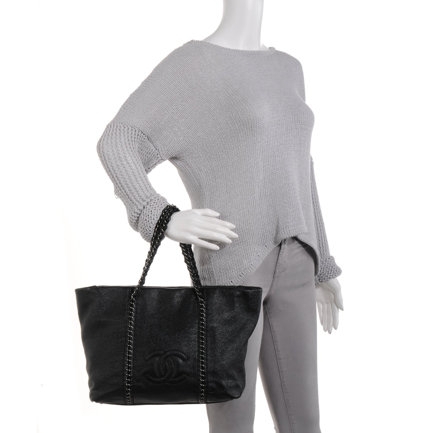 Metallic Deerskin Luxe Ligne Tote Black