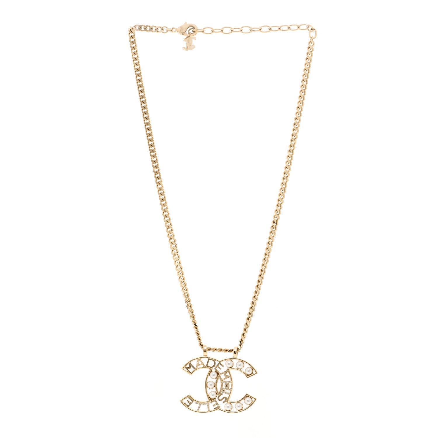 Chanel Crystal Pearl CC Mademoiselle Pendant Necklace Gold 3 of 5