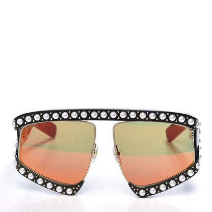 Gucci Acetate Pearl Rectangular Frame Sunglasses GG0234S Black Orange 2 of 7