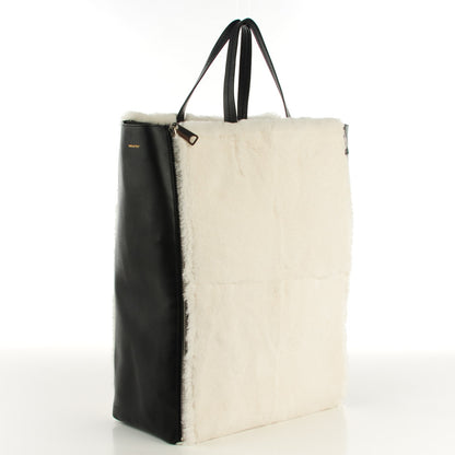 Celine Shearling Smooth Lambskin Vertical Gusset Cabas White 3 of 8