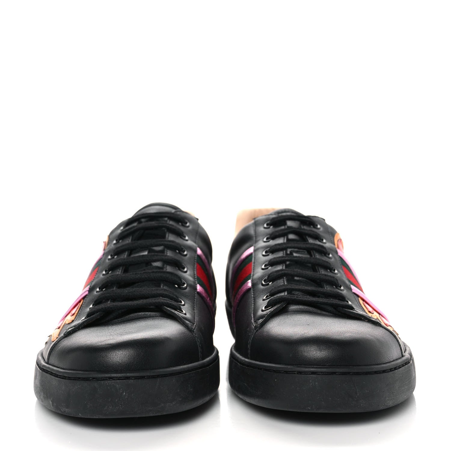 Gucci Calfskin Ayers Web Flames Embroidered Mens Ace Sneakers 11.5 Black 2 of 10