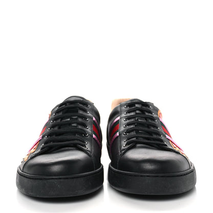Gucci Calfskin Ayers Web Flames Embroidered Mens Ace Sneakers 11.5 Black 2 of 10