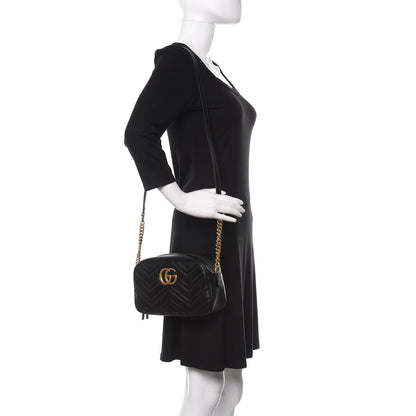 Gucci Calfskin Matelasse Small GG Marmont Chain Shoulder Bag Black 2 of 11