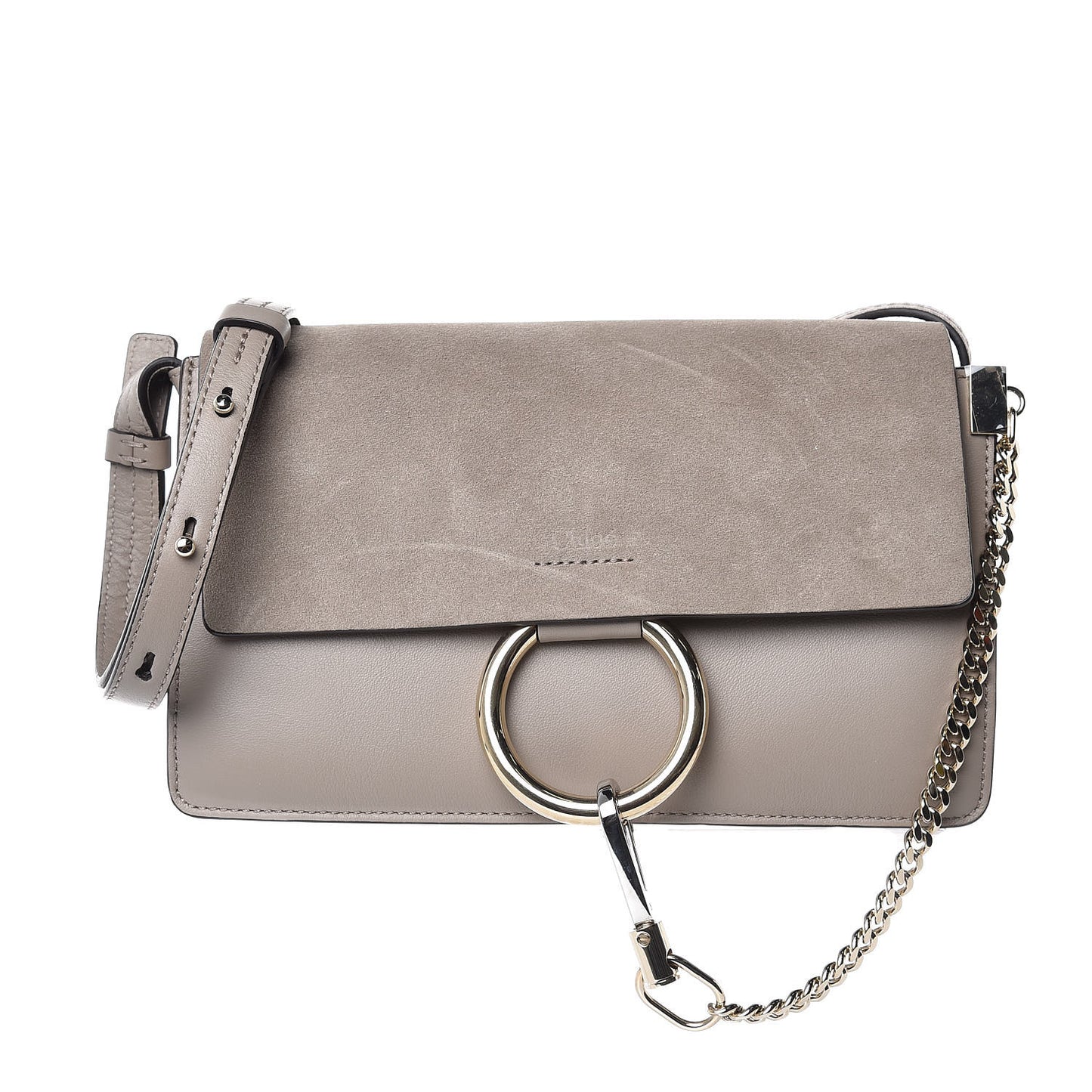Suede Calfskin Small Faye Shoulder Bag Motty Grey