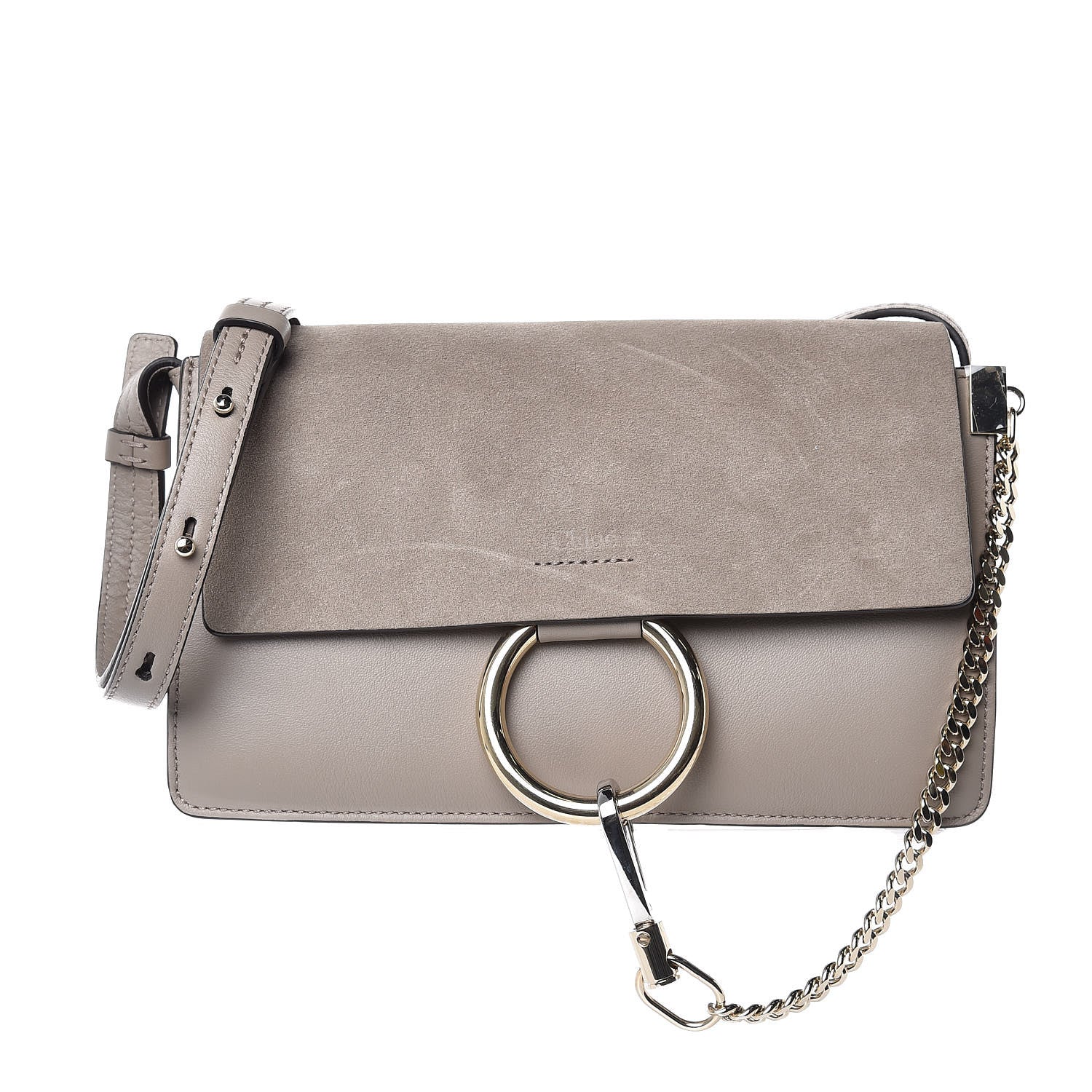Chloe Suede Calfskin Small Faye Shoulder Bag Motty Grey 1 of 7