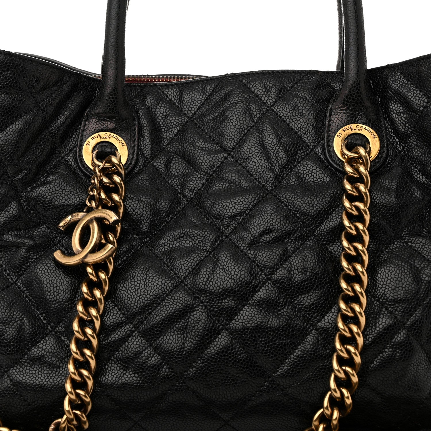 Chanel Glazed Caviar Quilted Small Shiva Tote Black 9 of 11