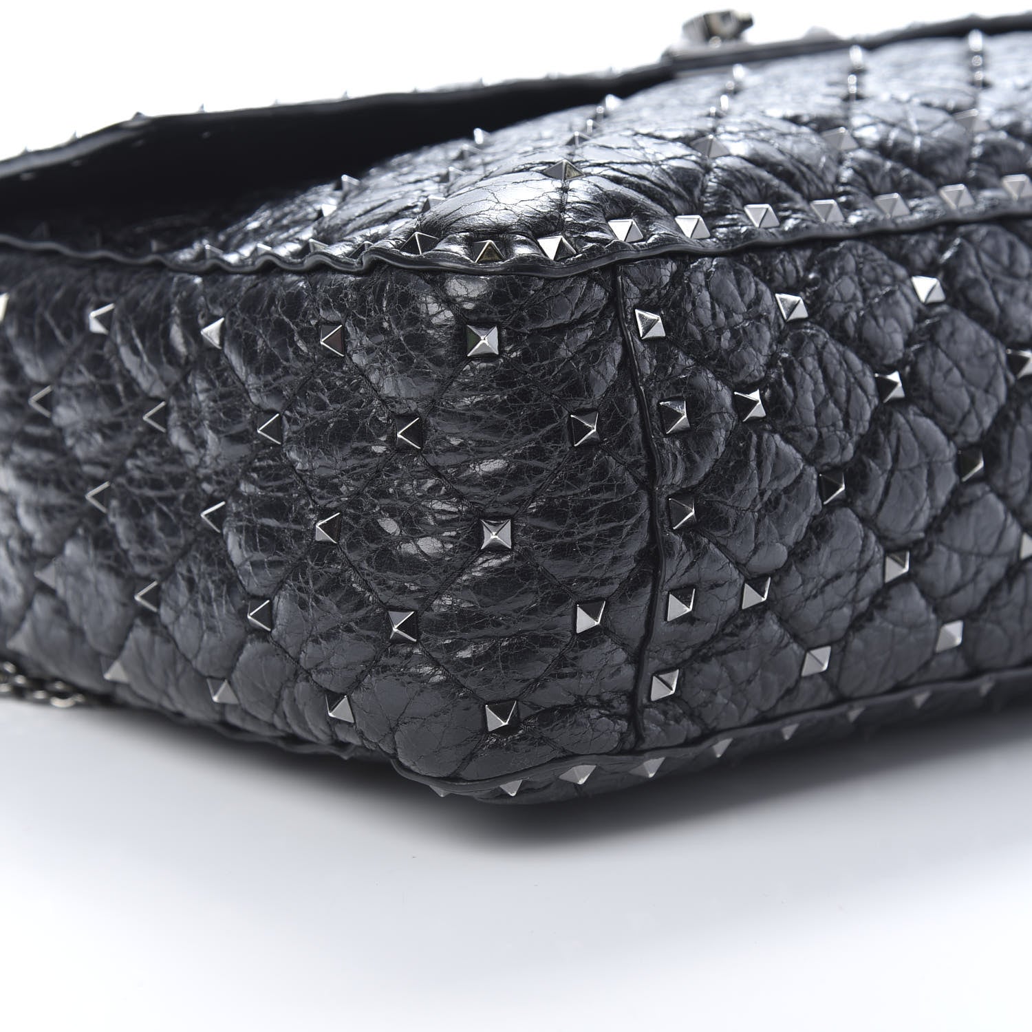 Valentino Garavani Craquele Nappa Large Rockstud Spike Shoulder Bag Black 8 of 9