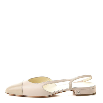 Chanel Lambskin Cap Toe CC Slingback Sandals 38 Ivory 1 of 7