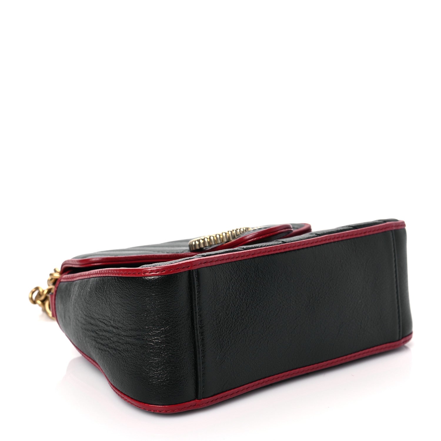Gucci Vintage Effect Calfskin Matelasse Diagonal Mini Torchon GG Marmont Top Handle Shoulder Bag Black Romantic Cherry 4 of 7