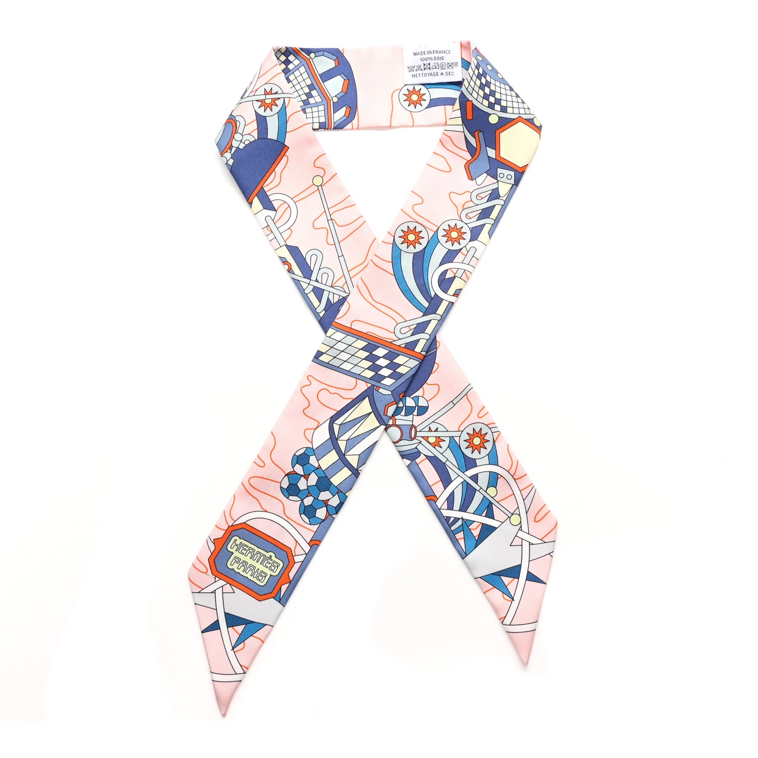 Hermes Silk Odyssey Twilly Rose Pale Bleu Jaune Soufre 1 of 4