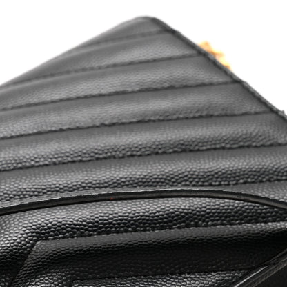 Saint Laurent Grain De Poudre Matelasse Chevron Monogram Envelope Chain Wallet Black 12 of 13