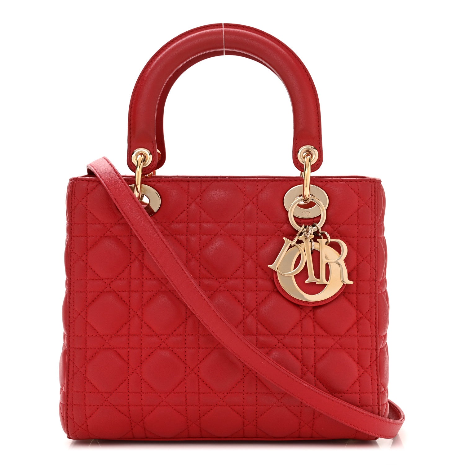 Christian Dior Lambskin Cannage Medium Lady Dior Red 1 of 10