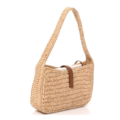 Saint Laurent Raffia Calfskin Le 5 A 7 Mini Hobo Natural Brick 3 of 9