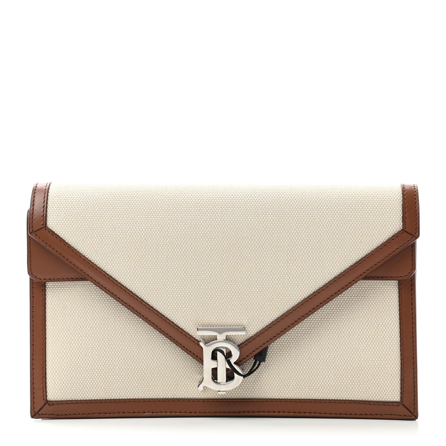 Canvas Calfskin Small TB Envelope Clutch Natural