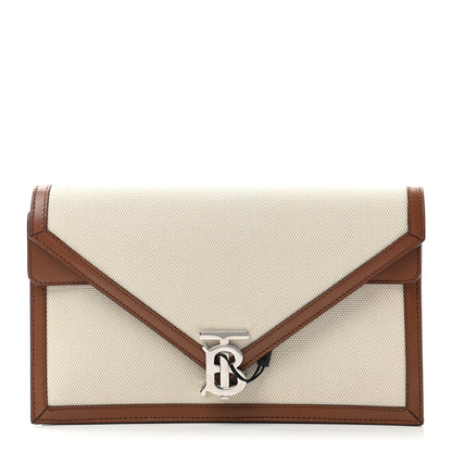 Burberry Canvas Calfskin Small TB Envelope Clutch Natural 1 of 7