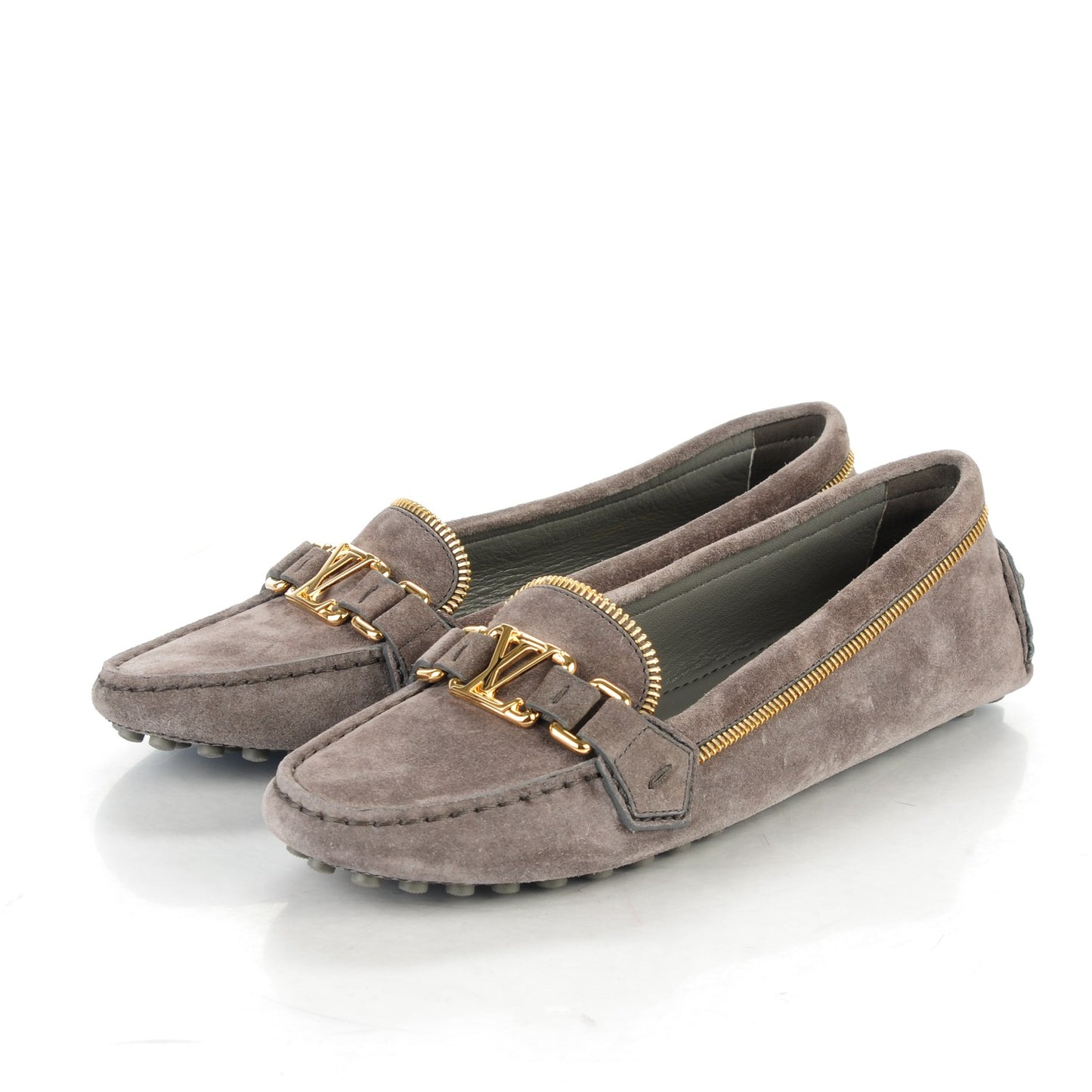 Suede Zipper Oxford Loafers 38 Grey