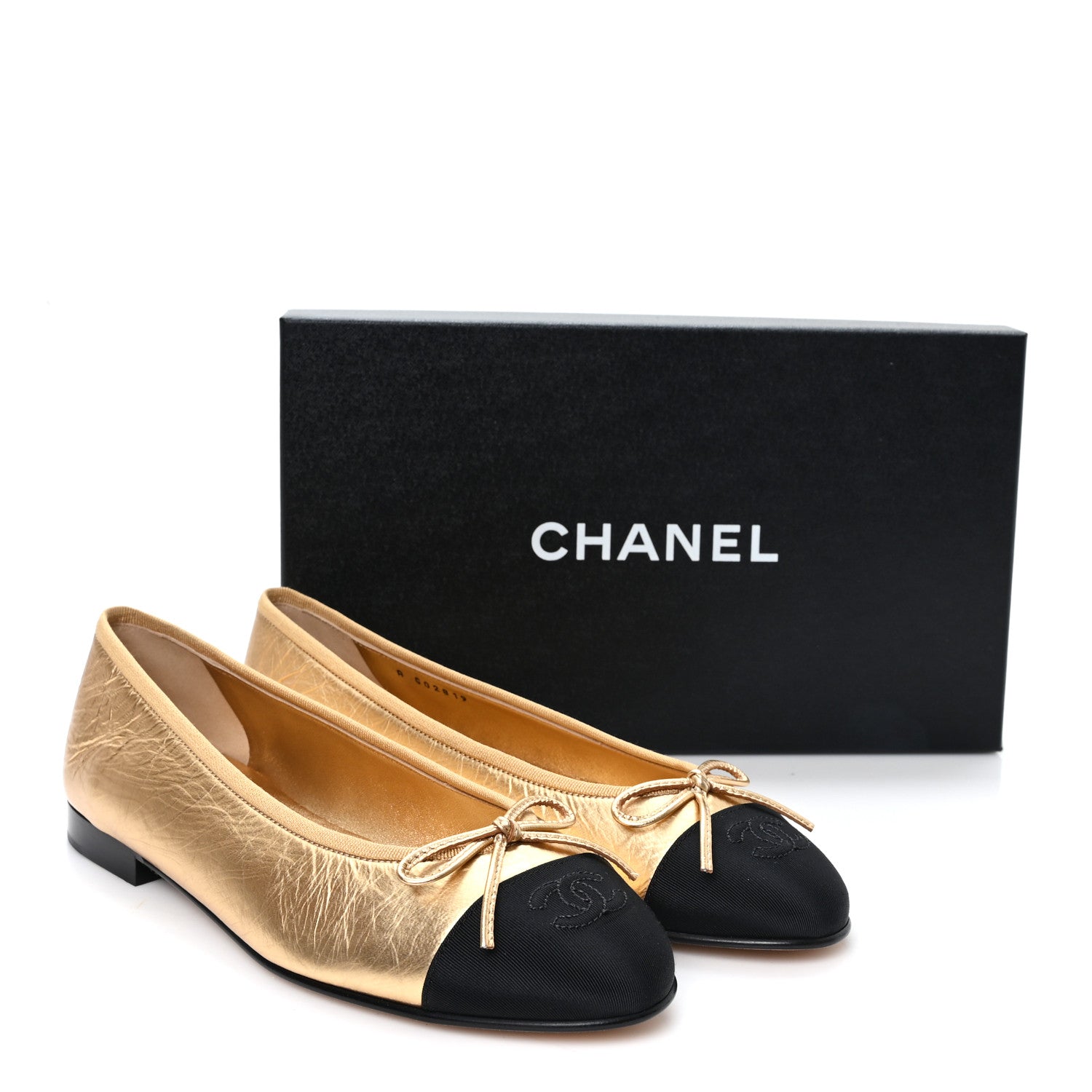 Chanel Laminated Lambskin Grosgrain Cap Toe CC Ballerina Flats