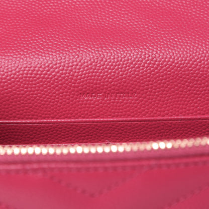 Saint Laurent Grain De Poudre Matelasse Chevron Monogram Envelope Chain Wallet Bubblegum 6 of 11