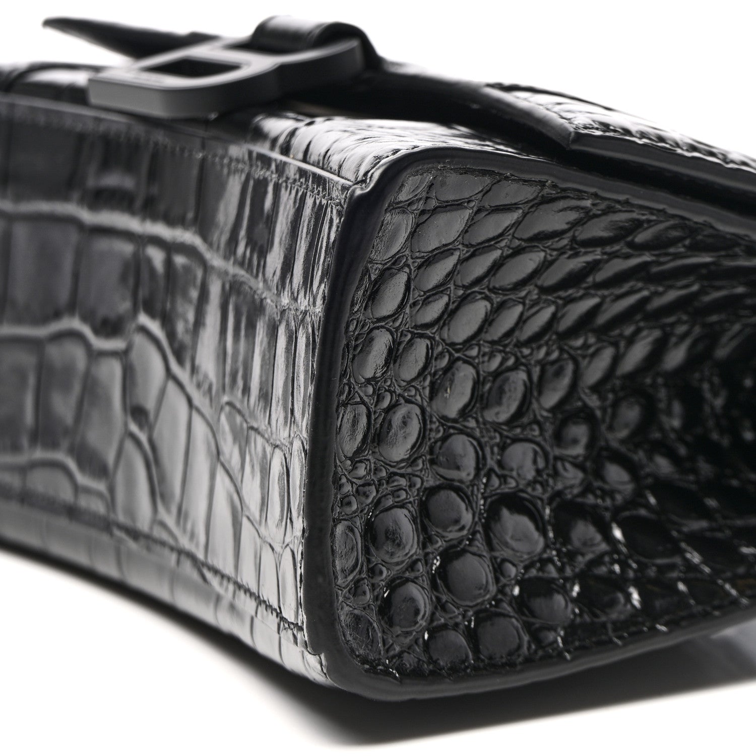 Balenciaga Shiny Calfskin Monochrome Crocodile Embossed Hourglass Top Handle Bag XS Black 11 of 12