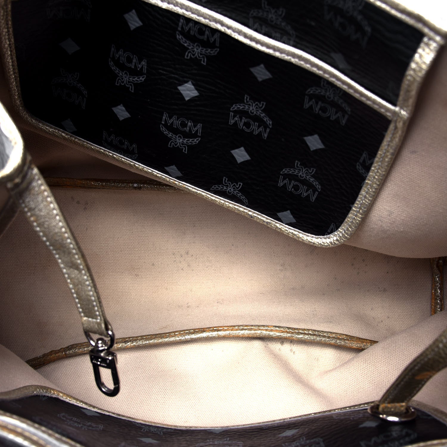 MCM Visetos Striped Munich Lion Tote Black 4 of 4