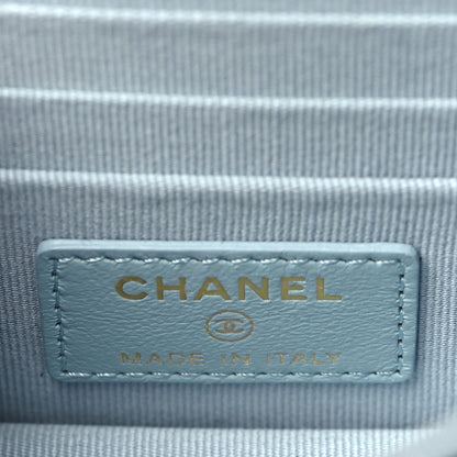 Chanel Lambskin Enamel Quilted Pending CC Clutch With Chain Light Blue 5 of 9