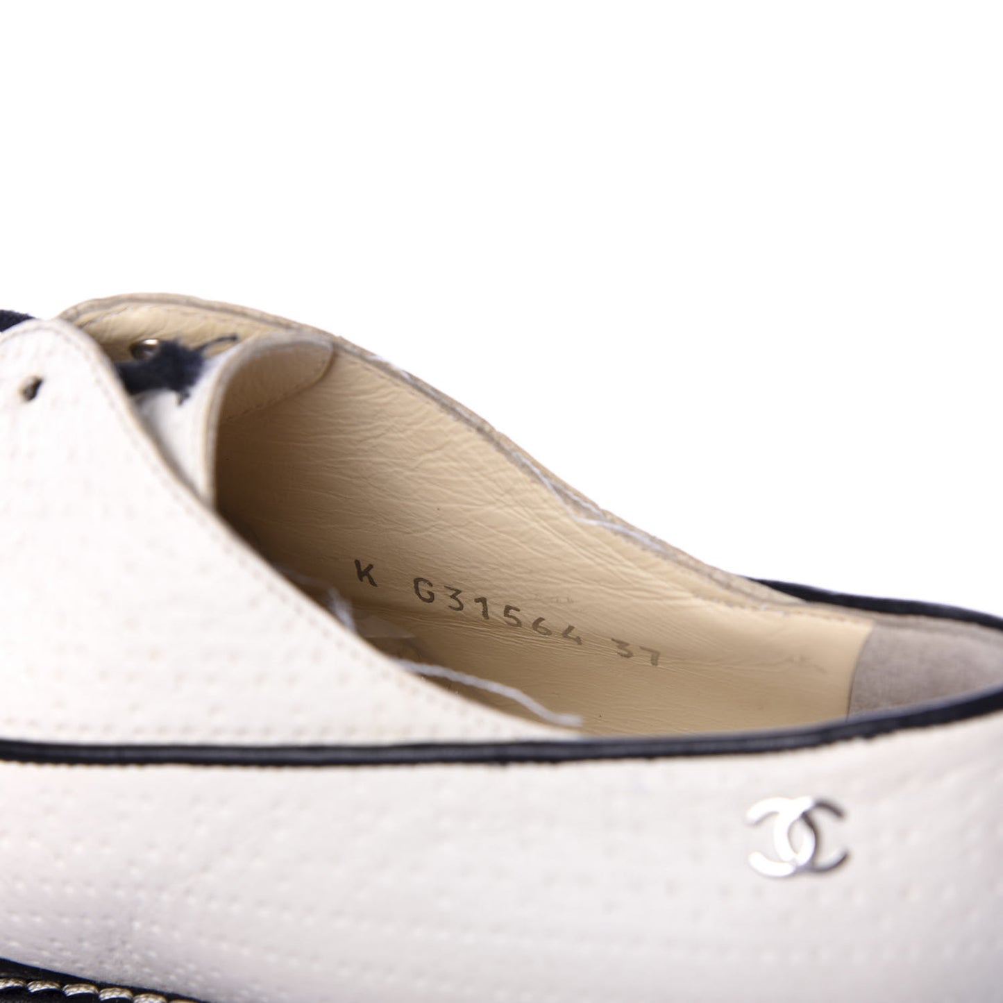 Calfskin Embossed Lace Up Oxfords 37 White Black