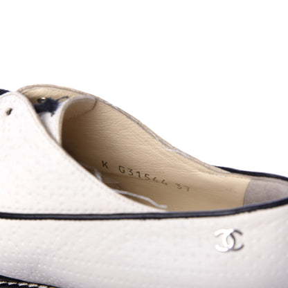 Chanel Calfskin Embossed Lace Up Oxfords 37 White Black 9 of 9