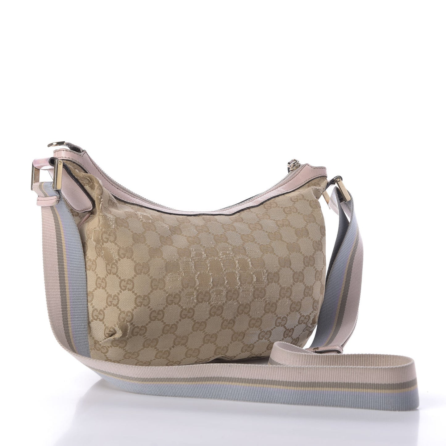 Monogram Web Medium Half Moon Hobo Blue Pink