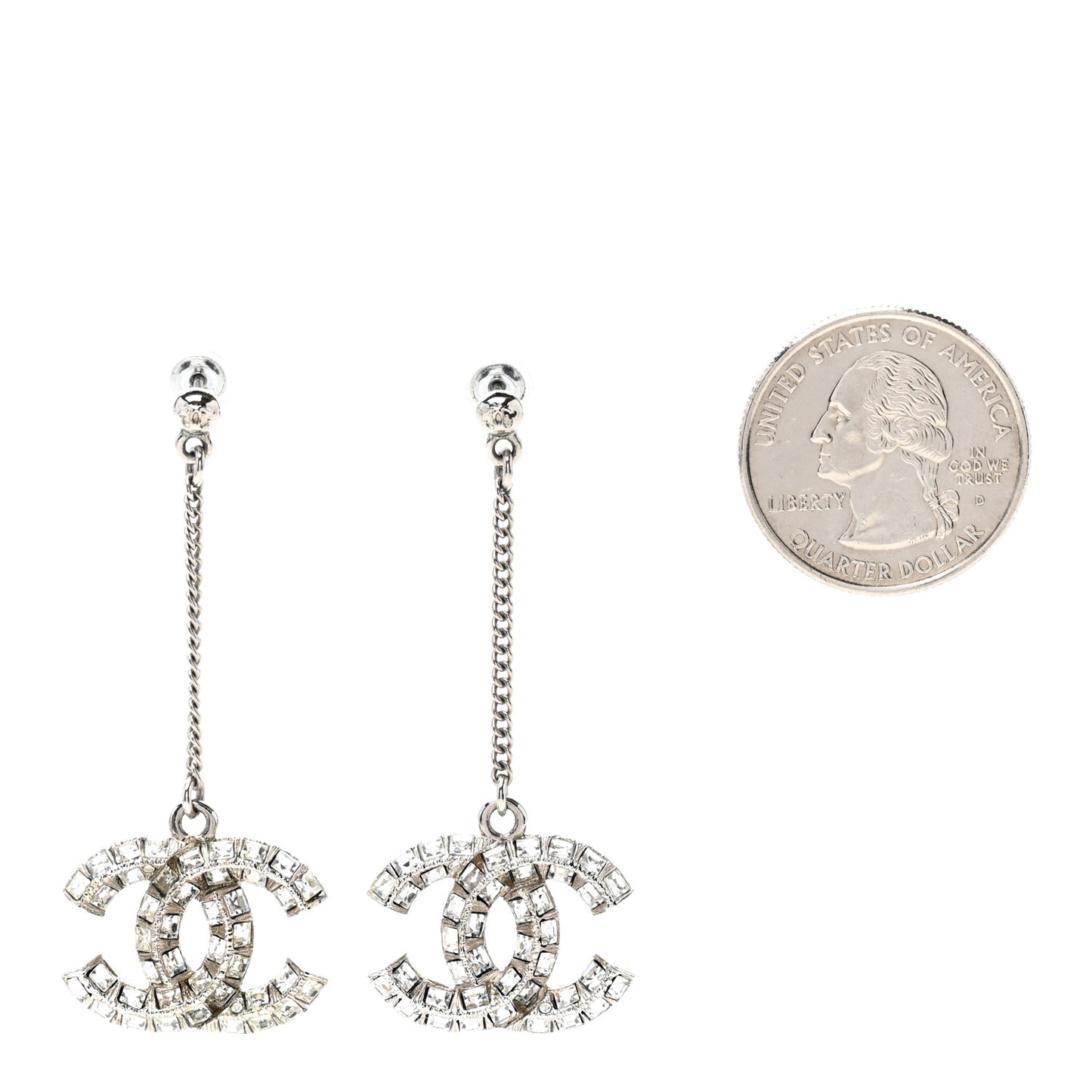 Baguette Crystal CC Drop Earrings Silver