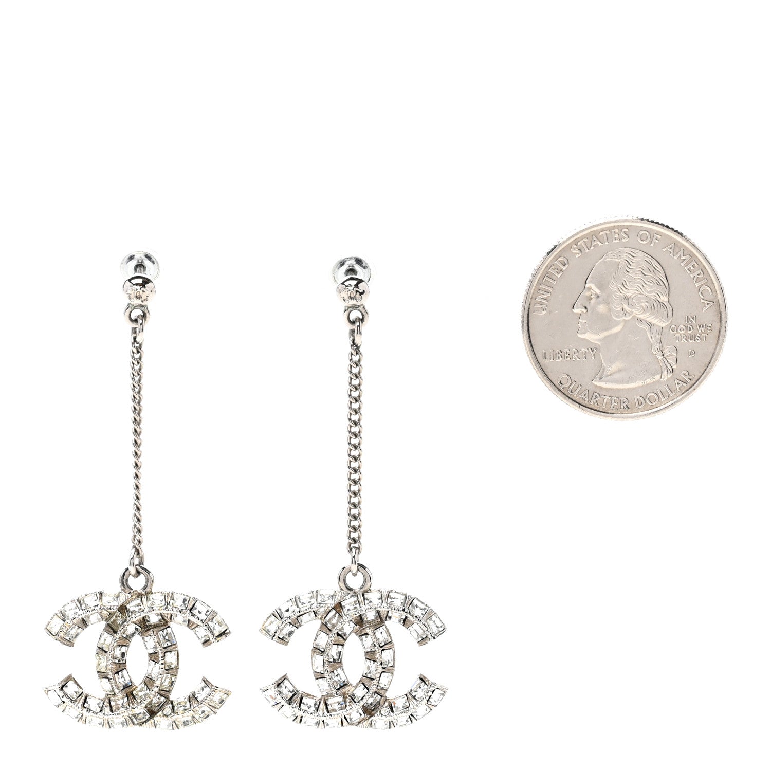 Chanel Baguette Crystal CC Drop Earrings Silver 2 of 4