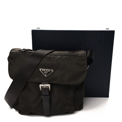 Prada Nylon Vela Saffiano Single Buckle Messenger Shoulder Bag Brown 10 of 10