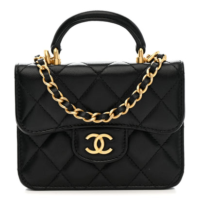 Chanel Lambskin Quilted Top Handle Flap Coin Purse With Chain Black 1 of 11