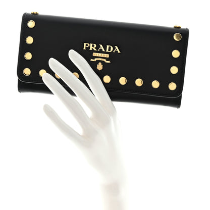 Prada City Calf Studded Metal Continental Flap Travel Wallet Black 2 of 11