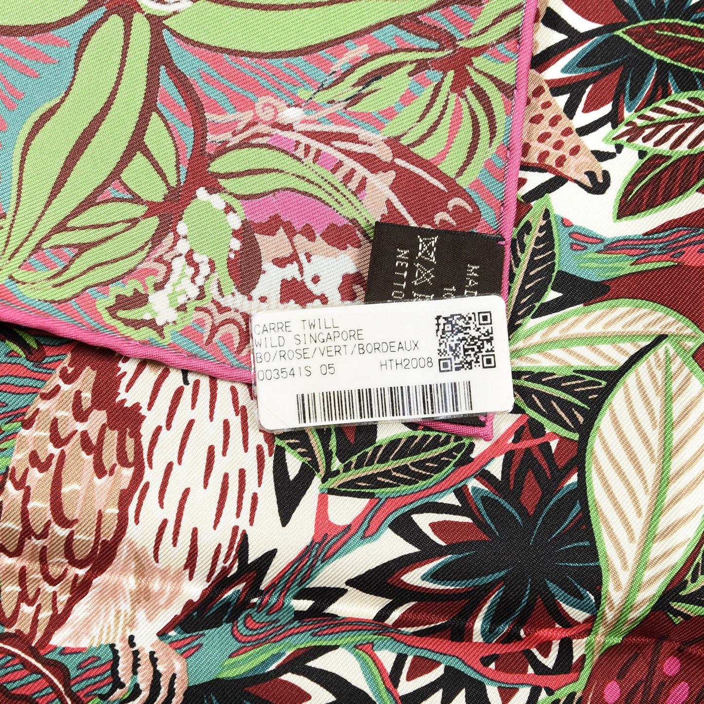 Silk Wild Singapore Scarf 90 Rose Vert Bordeaux