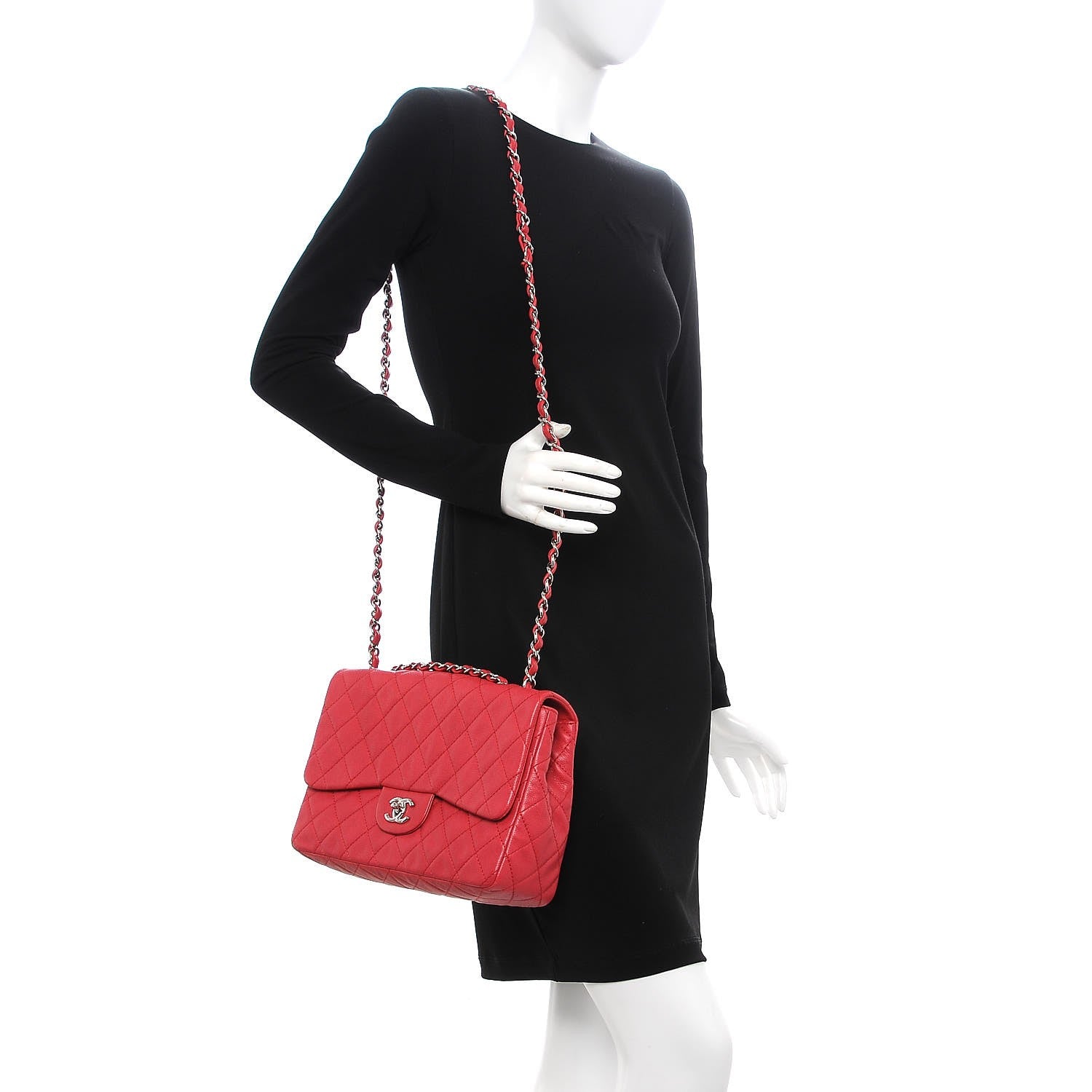 Chanel Washed Caviar Quilted Jumbo Single Flap Fuchsia 2 of 8