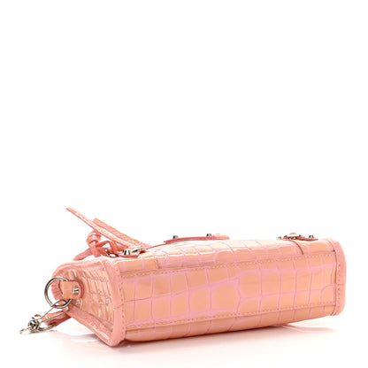 Balenciaga Patent Crocodile Embossed Classic Silver Hardware Nano City Light Pink 4 of 9