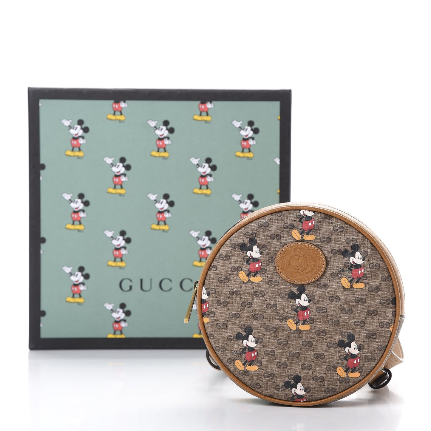 X DISNEY Mini Vintage GG Supreme Monogram Mickey Mouse Round Backpack Beige Vintage Sun Oil