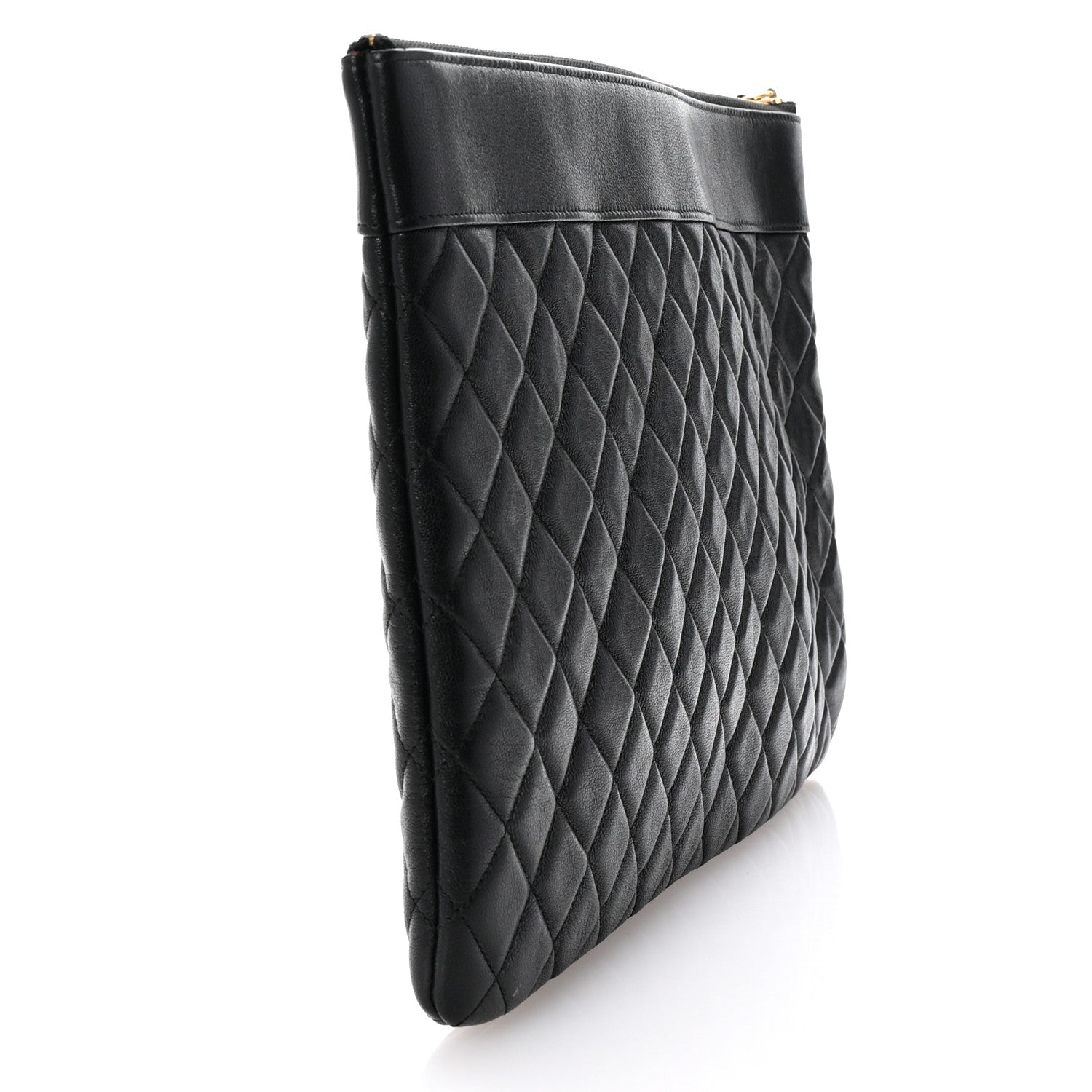 Chanel Sheepskin Quilted Large Vintage Mademoiselle Cosmetic Case Black 3 of 6